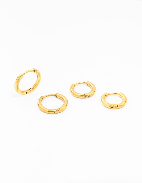 Gold Plated Stainless Steel Medium Hoop Earrings 2-Pack