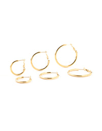 Waterproof Gold Plated Stainless Steel Large Basic Hoop Earrings 3-Pack - link has visual effect only