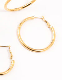 Waterproof Gold Plated Stainless Steel Large Basic Hoop Earrings 3-Pack - link has visual effect only