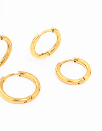 Waterproof Gold Plated Waterproof Stainless Steel Small Hoop Earrings 2-Pack - link has visual effect only