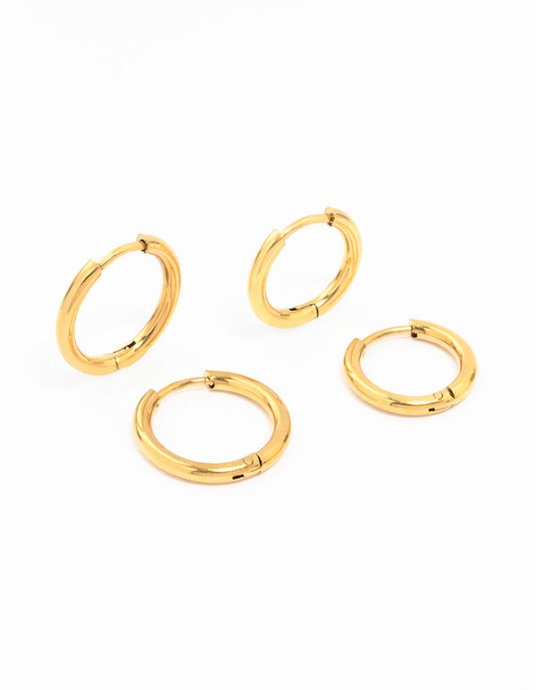 Waterproof Gold Plated Waterproof Stainless Steel Small Hoop Earrings 2-Pack