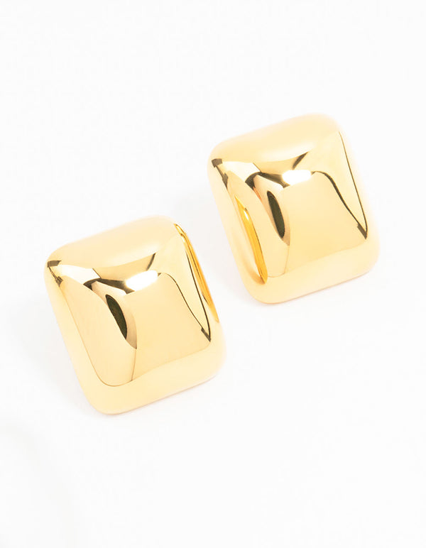 Waterproof Waterproof Gold Plated Stainless Steel Square Stud Earrings