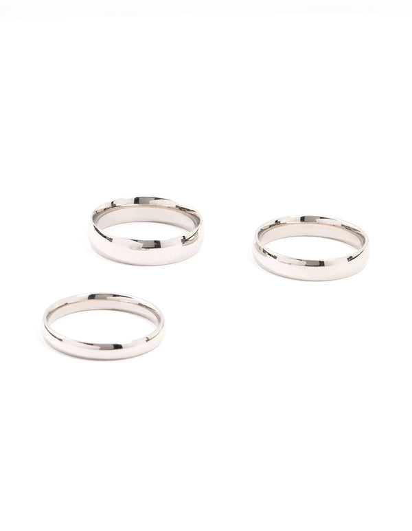 Waterproof Stainless Steel Plain Band Rings 3-Pack