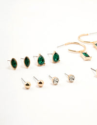 Gold Emerald Stone Earrings 8-Pack - link has visual effect only