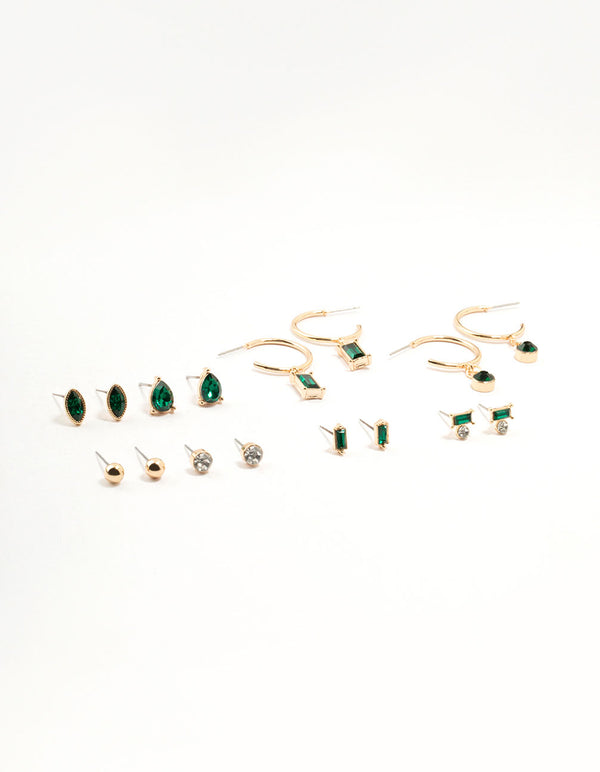 Gold Emerald Stone Earrings 8-Pack