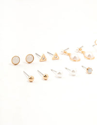 Gold Marbled Pearl & Bow Earrings 8-Pack - link has visual effect only