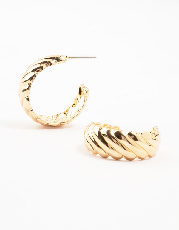 Gold Teardrop Croissant Hoop Earrings