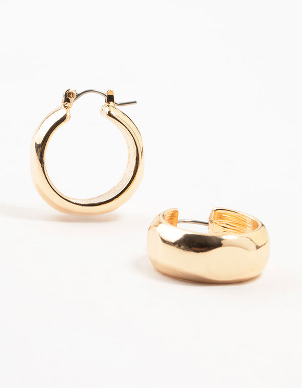 Gold Hinged Puff Hoop Earrings