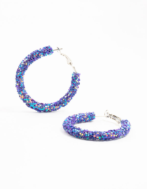 Purple Crushed Stones Hoop Earrings