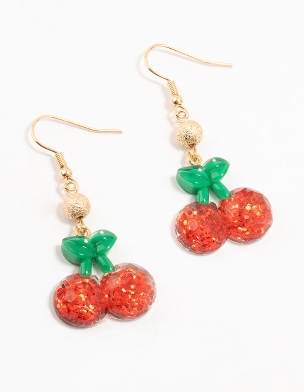 Red Acrylic Glitter Cherry Drop Earrings