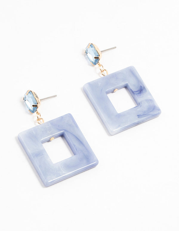 Blue Acrylic Cutout Square Drop Earrings