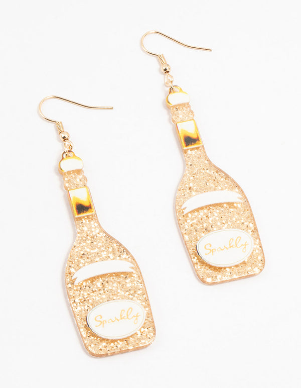 Gold  Sparkly Bottle Drop Earrings