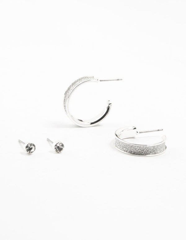 Silver Glitter Hoop & Stud Earrings 2-Pack