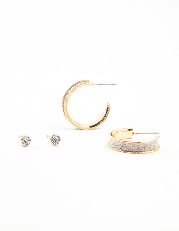 Gold Diamante Glitter Hoop & Stud Earrings 2-Pack