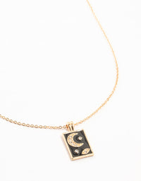 Gold & Black Diamante Moon & Stars Tag Necklace - link has visual effect only