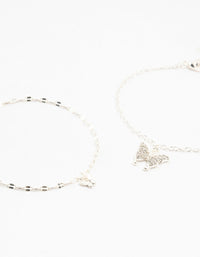 Silver Diamante Butterfly Charm Bracelets 2-Pack - link has visual effect only