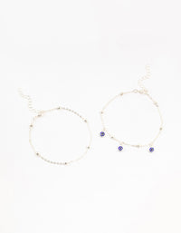 Silver Evil Eye Anklets 2-Pack - link has visual effect only