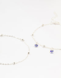 Silver Evil Eye Anklets 2-Pack - link has visual effect only