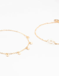 Gold Pearl Disc Pendant Anklets 2-Pack - link has visual effect only