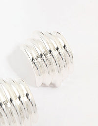 Silver Plated Ribbed Medium Stud Earrings - link has visual effect only