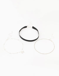 Silver Ribbon, Diamante & Bow Choker set - link has visual effect only