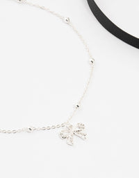 Silver Ribbon, Diamante & Bow Choker set - link has visual effect only