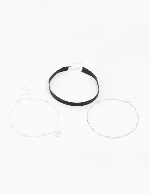 Silver Ribbon, Diamante & Bow Choker set