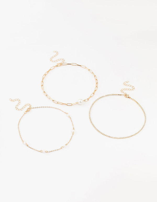 Gold Cupchain Pearl Chokers 3-Pack