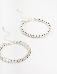 Silver Heart & Ball Chain Bracelets 4-Pack - link has visual effect only