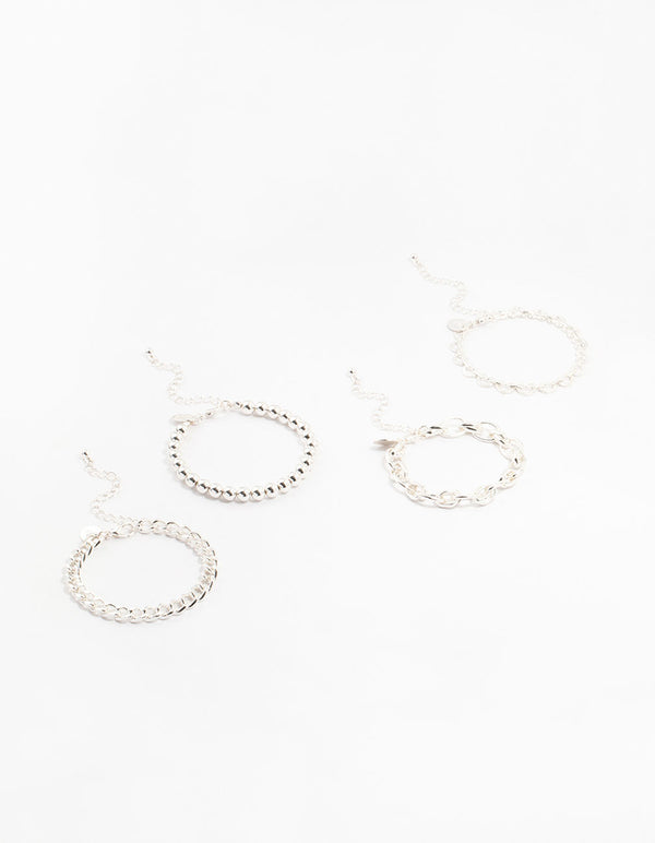 Silver Heart & Ball Chain Bracelets 4-Pack