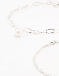 Silver Paperclip Pearl Bracelets 4-Pack - link has visual effect only