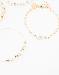 Gold Pearl & Cobblestone Link Bracelets 4-Pack - link has visual effect only