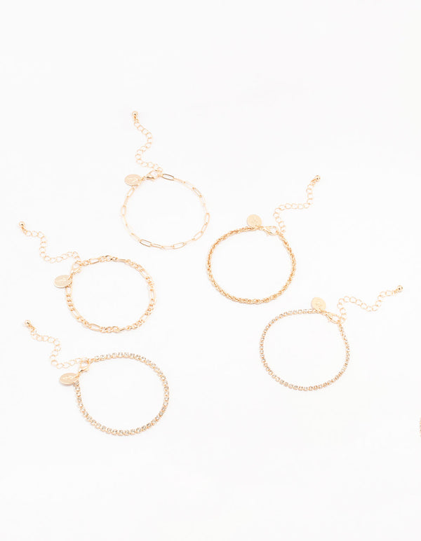 Gold Cupchain Figaro Bracelets 5-Pack