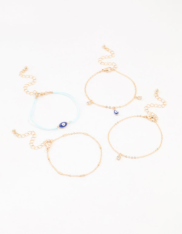 Gold Tab Evil Eye Bracelets 4-Pack