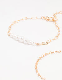 Gold Pearl Paperclip Chain Bracelet 4-Pack - link has visual effect only