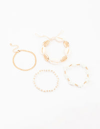 Gold Beaded & Large Shell Bracelets 4-Pack - link has visual effect only