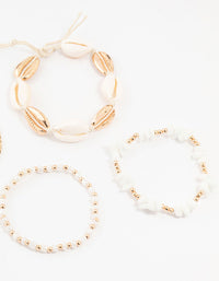 Gold Beaded & Large Shell Bracelets 4-Pack - link has visual effect only