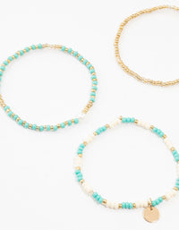 Gold Pearl, Beaded & Disc Bracelets 4-Pack - link has visual effect only