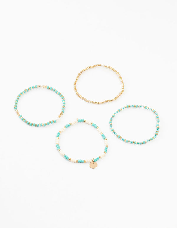 Gold Pearl, Beaded & Disc Bracelets 4-Pack