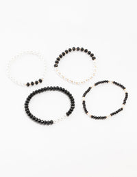 Midnight Blue Diamond Cut Beads & Pearls Bracelets 4-Pack - link has visual effect only