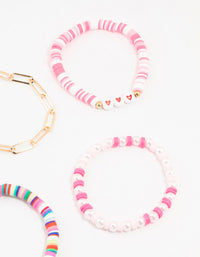 Smiley & Heart Beaded Gold Bracelets 5-Pack - link has visual effect only