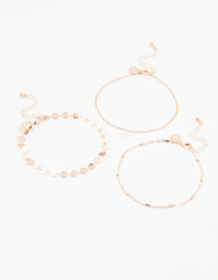 Rose Gold Disc Chain Diamante Anklets 3-Pack - link has visual effect only