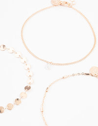 Rose Gold Disc Chain Diamante Anklets 3-Pack - link has visual effect only