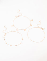 Rose Gold Tab Butterfly Anklets 3-Pack - link has visual effect only