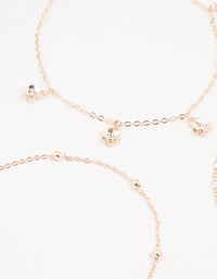 Rose Gold Figaro Diamante Flower Anklets 3-Pack - link has visual effect only