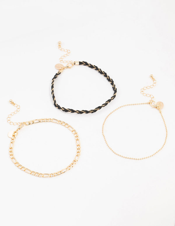 Gold Figaro Plaited Anklets 3-Pack