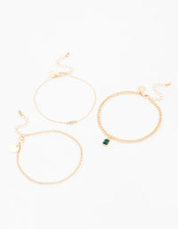 Gold Baguette Drop Anklets 3-Pack - link has visual effect only