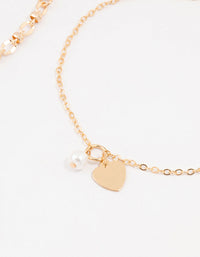 Gold Pearl Heart Drop Anklets 3-Pack - link has visual effect only