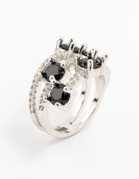 Rhodium Black 3 Row Round Cubic Zirconia Ring - link has visual effect only