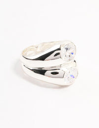 Silver Plated Oval Cubic Zirconia Puffy Stick Ring - link has visual effect only